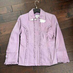 Pamela McCoy Fully lined Lavender ruffled leather jacket. New!!
